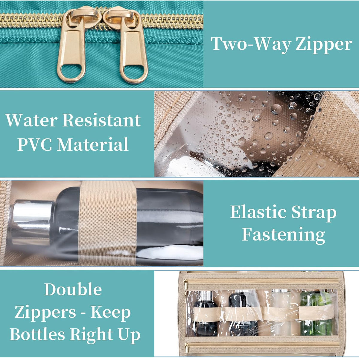 Travel Toiletry Bag for Women & Men Water Resistant Makeup Bag with Hanging Hook Portable Travel Organizer for Travel Accessories, Travel-Sized Shampoo, Toiletries (Medium-White)