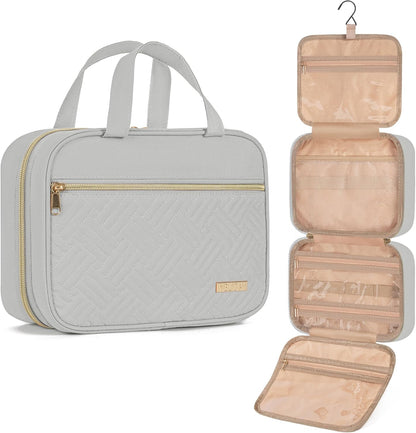 Travel Toiletry Bag for Women & Men Water Resistant Makeup Bag with Hanging Hook Portable Travel Organizer for Travel Accessories, Travel-Sized Shampoo, Toiletries (Medium-White)