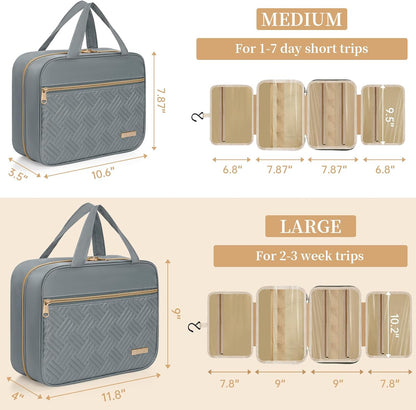 Travel Toiletry Bag for Women & Men Water Resistant Makeup Bag with Hanging Hook Portable Travel Organizer for Travel Accessories, Travel-Sized Shampoo, Toiletries (Medium-White)
