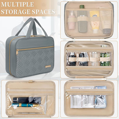 Travel Toiletry Bag for Women & Men Water Resistant Makeup Bag with Hanging Hook Portable Travel Organizer for Travel Accessories, Travel-Sized Shampoo, Toiletries (Medium-White)