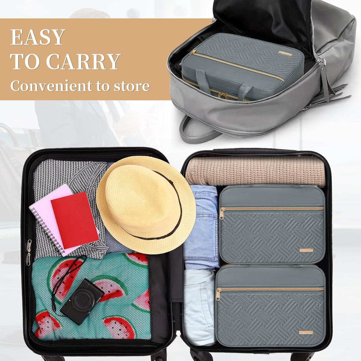 Travel Toiletry Bag for Women & Men Water Resistant Makeup Bag with Hanging Hook Portable Travel Organizer for Travel Accessories, Travel-Sized Shampoo, Toiletries (Medium-White)