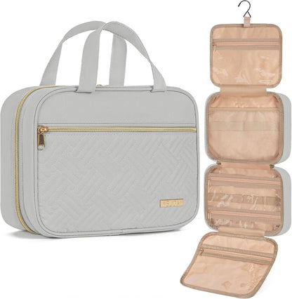 Travel Toiletry Bag for Women & Men Water Resistant Makeup Bag with Hanging Hook Portable Travel Organizer for Travel Accessories, Travel-Sized Shampoo, Toiletries (Medium-White)