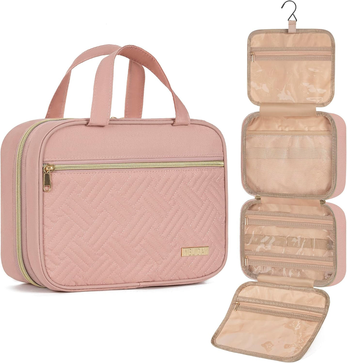 Travel Toiletry Bag for Women & Men Water Resistant Makeup Bag with Hanging Hook Portable Travel Organizer for Travel Accessories, Travel-Sized Shampoo, Toiletries (Medium-White)