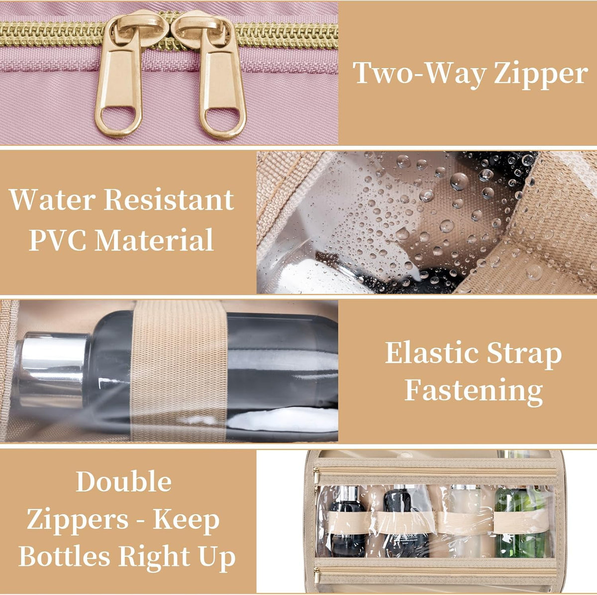 Travel Toiletry Bag for Women & Men Water Resistant Makeup Bag with Hanging Hook Portable Travel Organizer for Travel Accessories, Travel-Sized Shampoo, Toiletries (Medium-White)