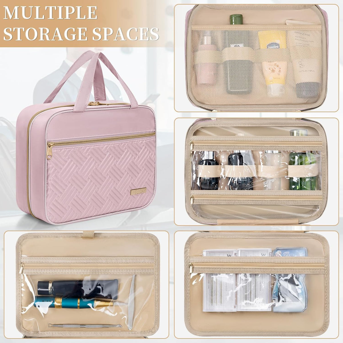 Travel Toiletry Bag for Women & Men Water Resistant Makeup Bag with Hanging Hook Portable Travel Organizer for Travel Accessories, Travel-Sized Shampoo, Toiletries (Medium-White)