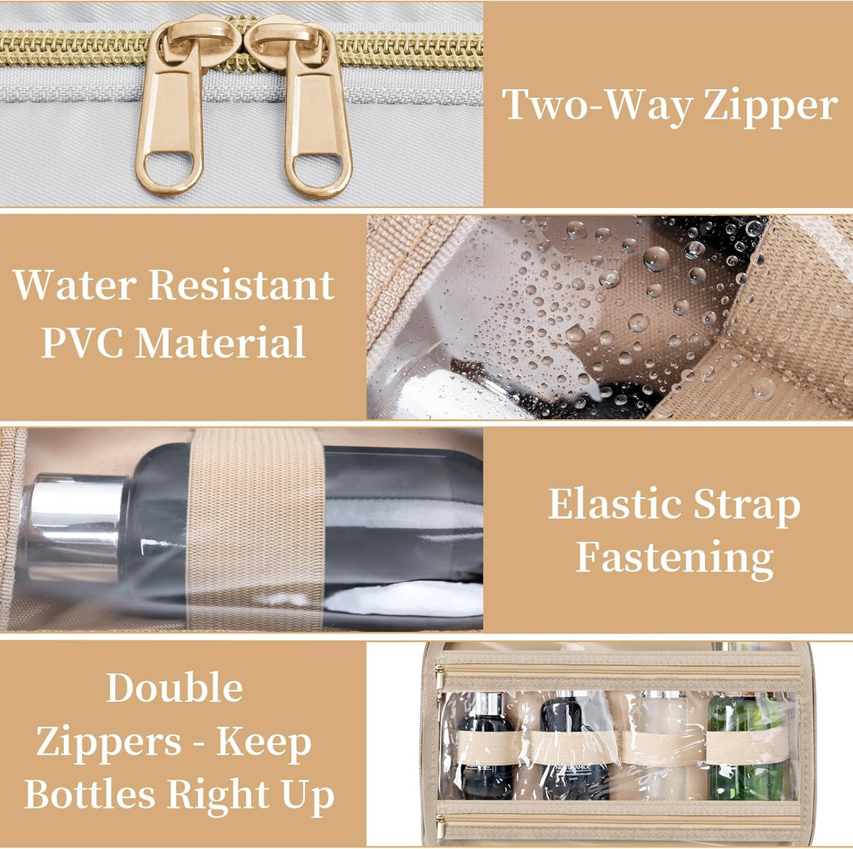 Travel Toiletry Bag for Women & Men Water Resistant Makeup Bag with Hanging Hook Portable Travel Organizer for Travel Accessories, Travel-Sized Shampoo, Toiletries (Medium-White)