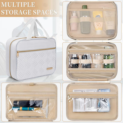 Travel Toiletry Bag for Women & Men Water Resistant Makeup Bag with Hanging Hook Portable Travel Organizer for Travel Accessories, Travel-Sized Shampoo, Toiletries (Medium-White)