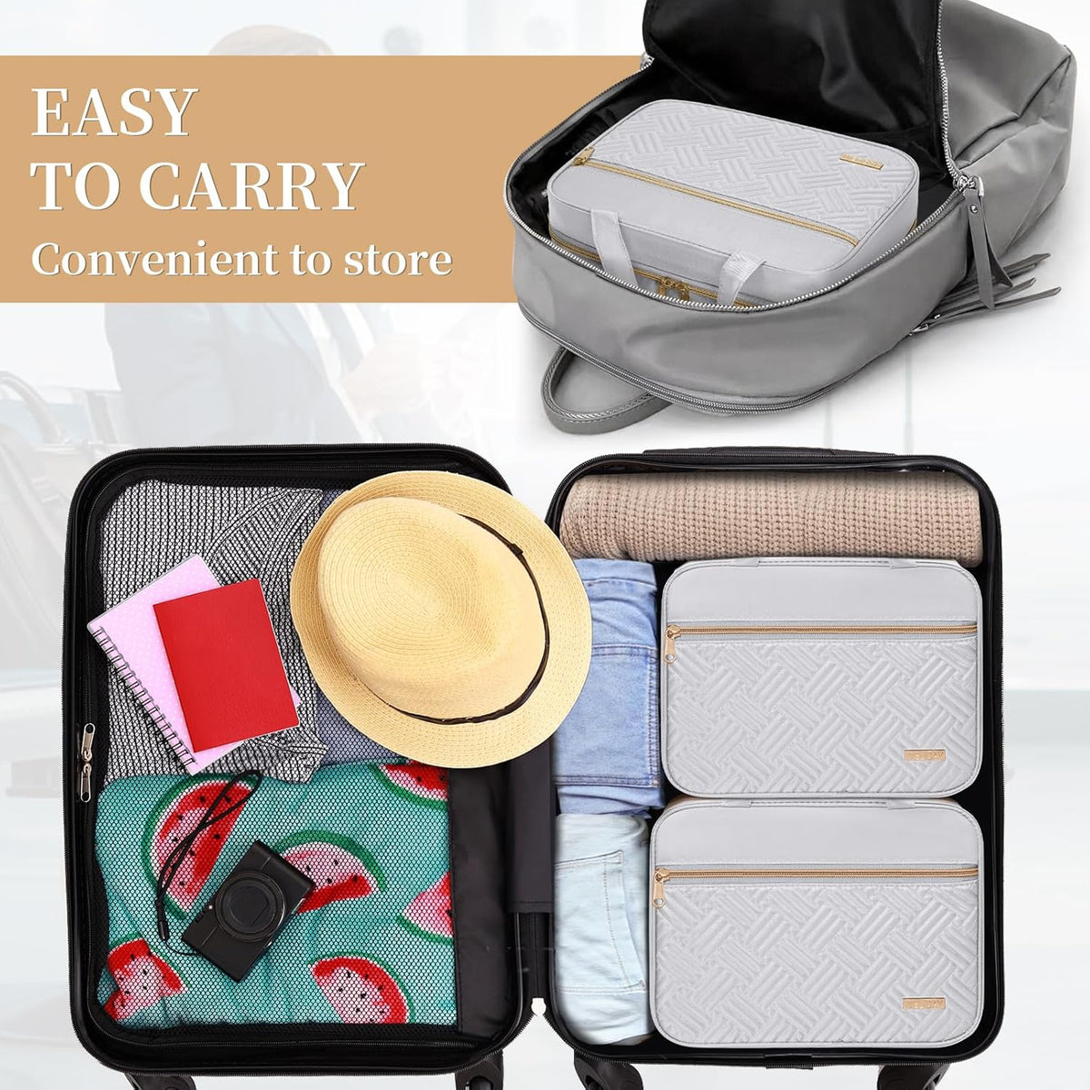 Travel Toiletry Bag for Women & Men Water Resistant Makeup Bag with Hanging Hook Portable Travel Organizer for Travel Accessories, Travel-Sized Shampoo, Toiletries (Medium-White)