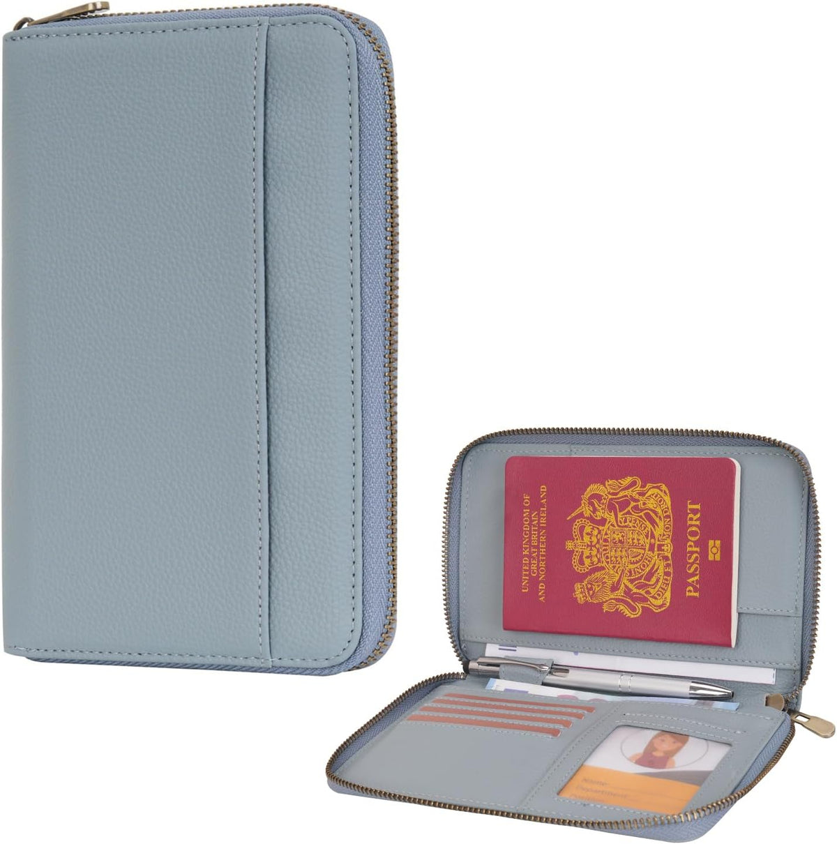 Leather Zipper Travel Passport Wallet Holder RFID Blocking Cover, Passport case Pocket Slot for Card, Cash, ID, Boarding Pass and Ticket for Men, Women and Family Trips (Brown)