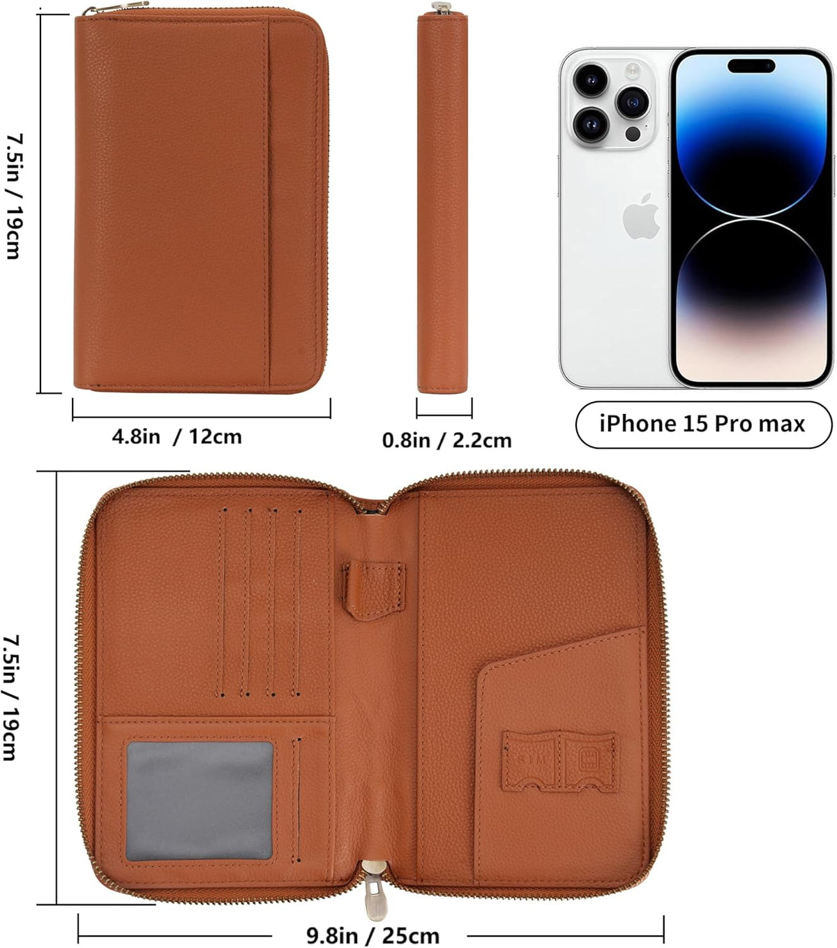 Leather Zipper Travel Passport Wallet Holder RFID Blocking Cover, Passport case Pocket Slot for Card, Cash, ID, Boarding Pass and Ticket for Men, Women and Family Trips (Brown)