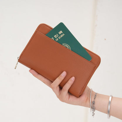 Leather Zipper Travel Passport Wallet Holder RFID Blocking Cover, Passport case Pocket Slot for Card, Cash, ID, Boarding Pass and Ticket for Men, Women and Family Trips (Brown)