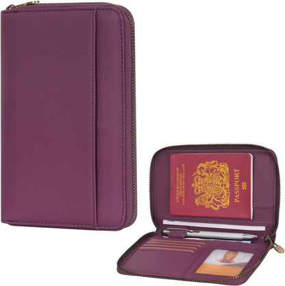 Leather Zipper Travel Passport Wallet Holder RFID Blocking Cover, Passport case Pocket Slot for Card, Cash, ID, Boarding Pass and Ticket for Men, Women and Family Trips (Brown)