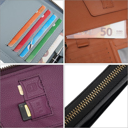 Leather Zipper Travel Passport Wallet Holder RFID Blocking Cover, Passport case Pocket Slot for Card, Cash, ID, Boarding Pass and Ticket for Men, Women and Family Trips (Brown)