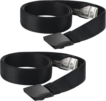 2 Pcs Hidden Money Belt for Travel Hidden Pockets Under Clothes Security Money Wallet Nylon Security Cash Safe Anti Theft Tactical Belt with Pouch