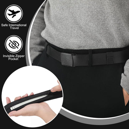 2 Pcs Hidden Money Belt for Travel Hidden Pockets Under Clothes Security Money Wallet Nylon Security Cash Safe Anti Theft Tactical Belt with Pouch
