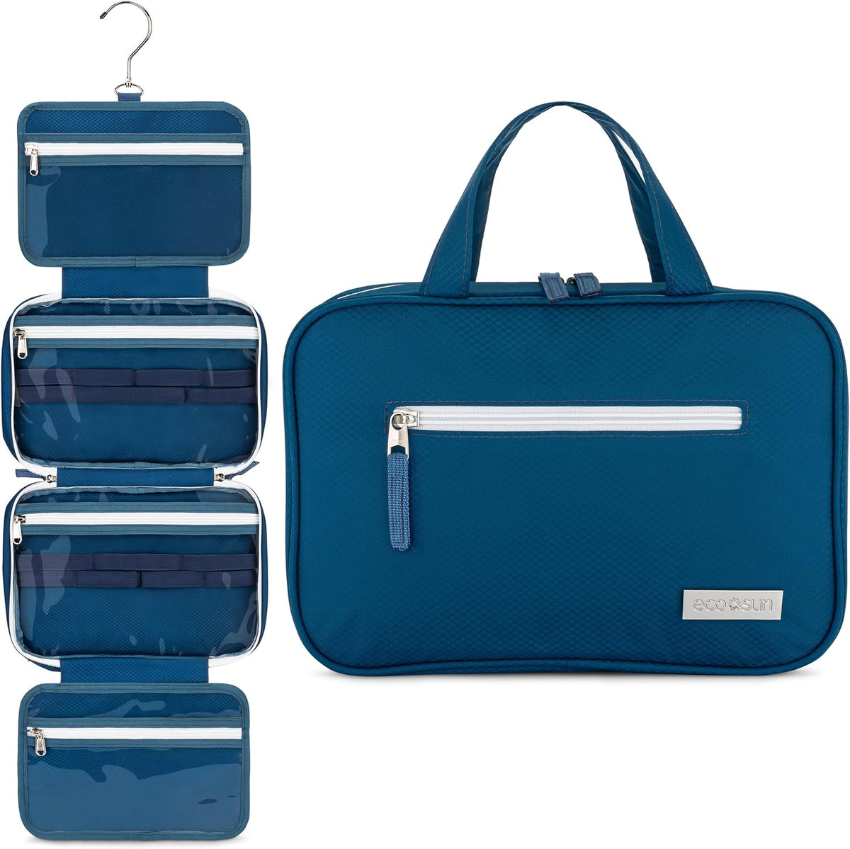 Hanging Travel Toiletry Bag — Designed in Hawaii — Water-Resistant Travel Organizer for Bathroom Accessories (Blue)