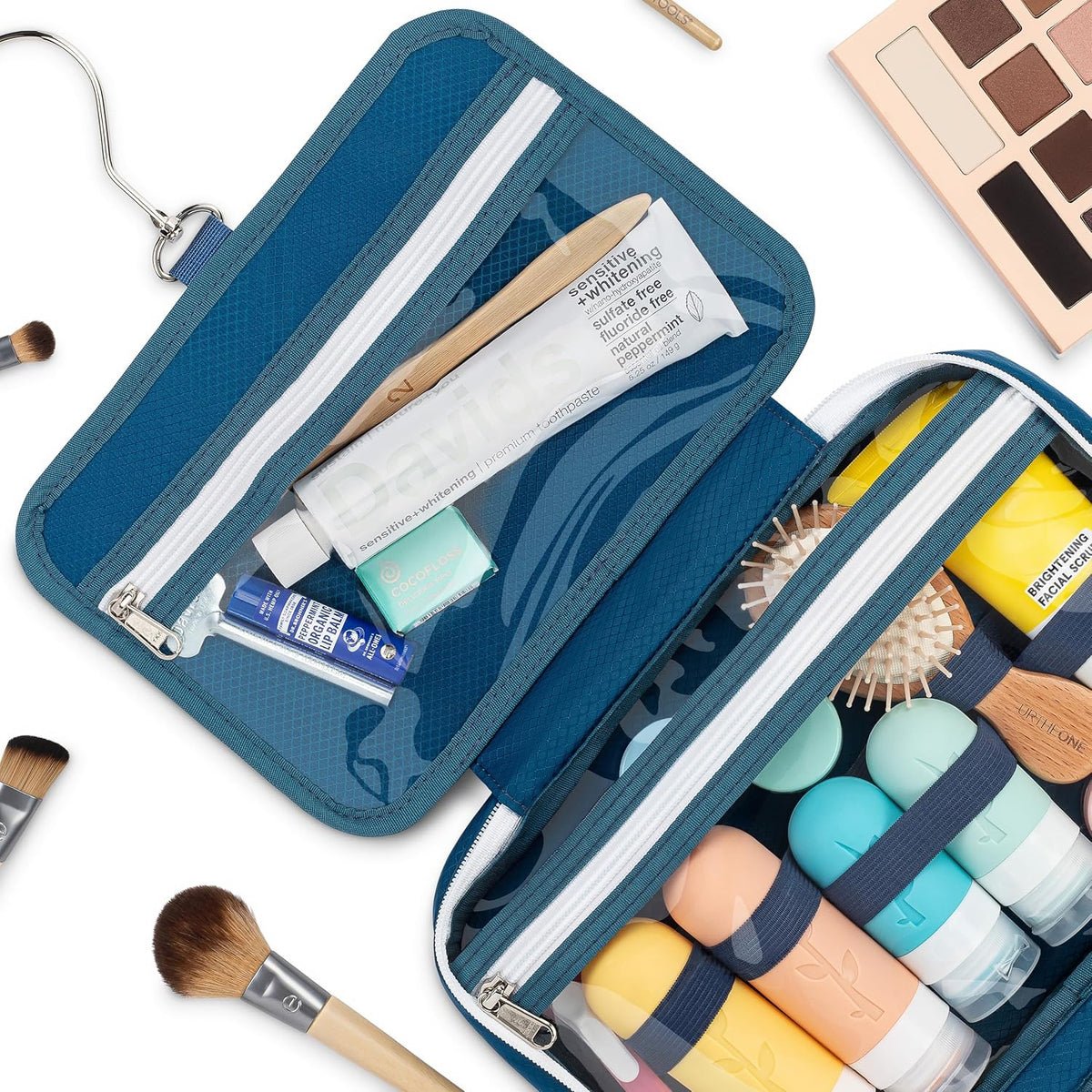 Hanging Travel Toiletry Bag — Designed in Hawaii — Water-Resistant Travel Organizer for Bathroom Accessories (Blue)