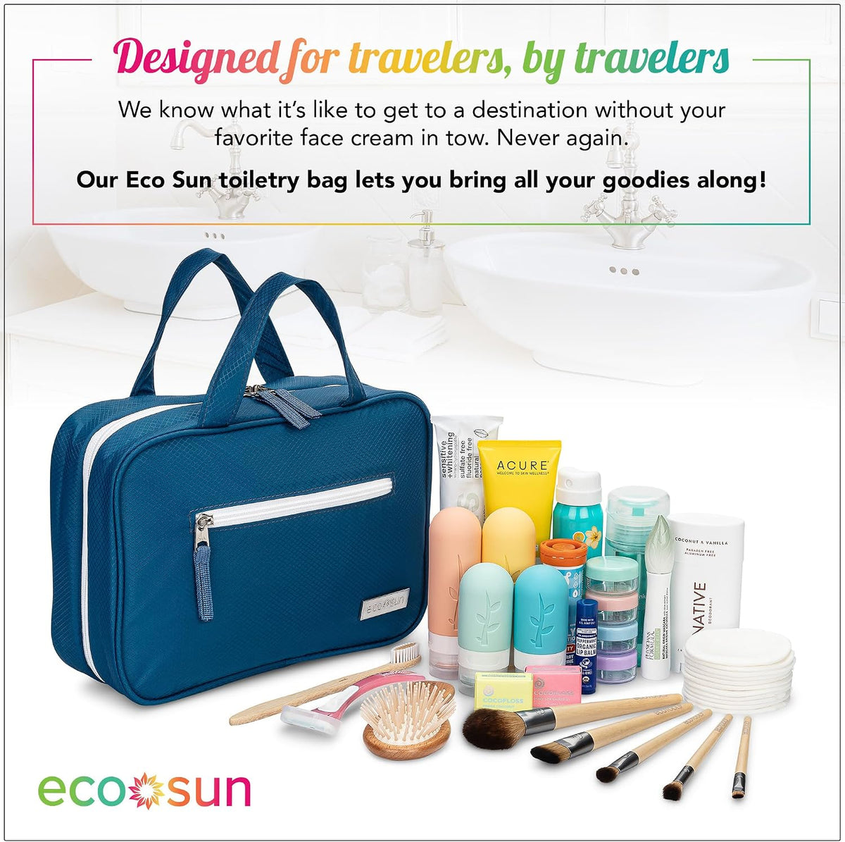 Hanging Travel Toiletry Bag — Designed in Hawaii — Water-Resistant Travel Organizer for Bathroom Accessories (Blue)