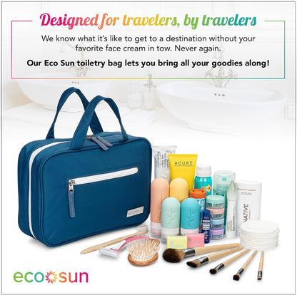 Hanging Travel Toiletry Bag — Designed in Hawaii — Water-Resistant Travel Organizer for Bathroom Accessories (Blue)