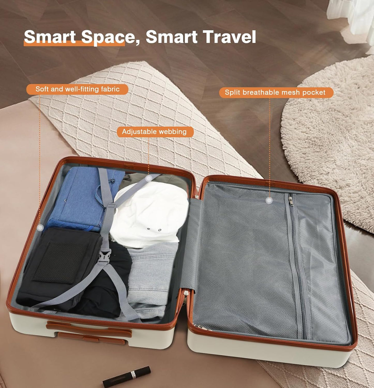 Carry on Luggage, PC Hard Shell Suitcase 22x14x9 Airline Approved TSA Lock YKK Zippered Double Spinner Wheels Lightweight Suitable for Men and Women, 20 Inch Silver