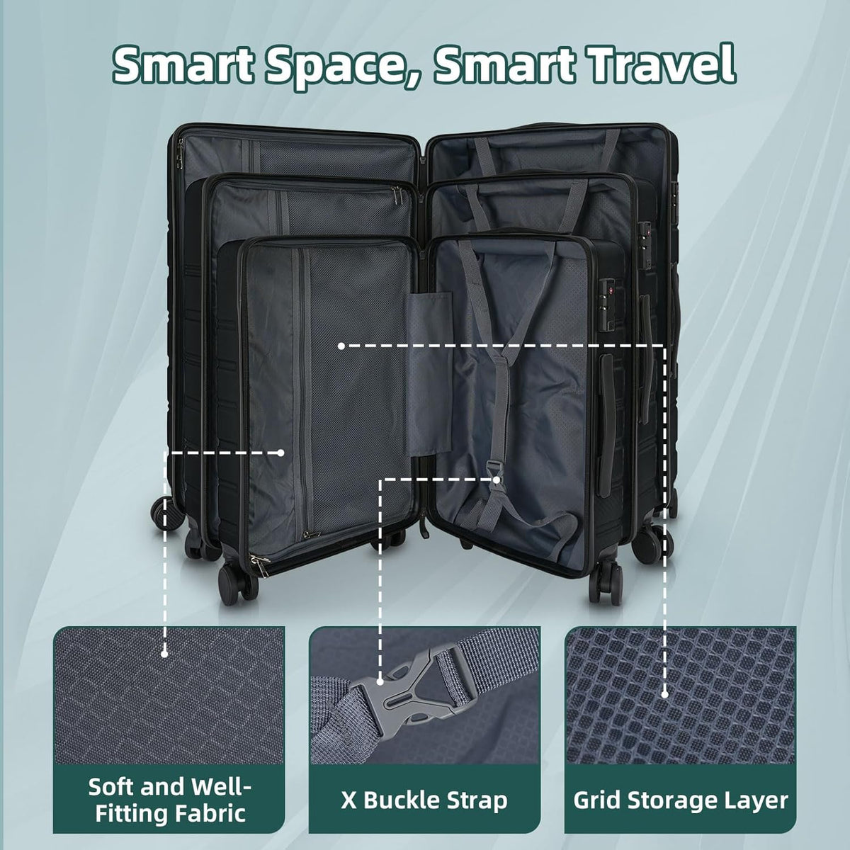 Carry on Luggage, PC Hard Shell Suitcase 22x14x9 Airline Approved TSA Lock YKK Zippered Double Spinner Wheels Lightweight Suitable for Men and Women, 20 Inch Silver
