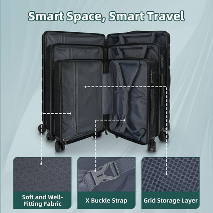 Carry on Luggage, PC Hard Shell Suitcase 22x14x9 Airline Approved TSA Lock YKK Zippered Double Spinner Wheels Lightweight Suitable for Men and Women, 20 Inch Silver