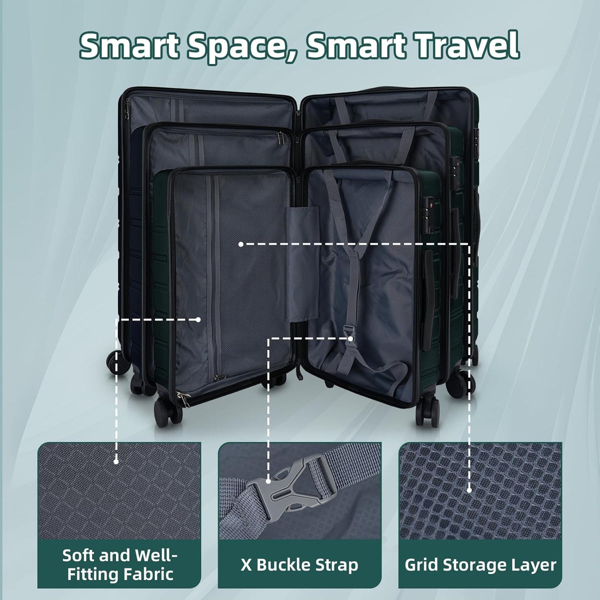 Carry on Luggage, PC Hard Shell Suitcase 22x14x9 Airline Approved TSA Lock YKK Zippered Double Spinner Wheels Lightweight Suitable for Men and Women, 20 Inch Silver