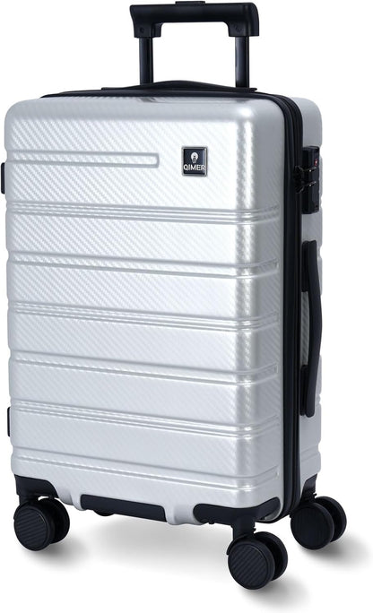 Carry on Luggage, PC Hard Shell Suitcase 22x14x9 Airline Approved TSA Lock YKK Zippered Double Spinner Wheels Lightweight Suitable for Men and Women, 20 Inch Silver