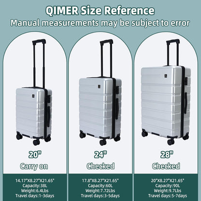 Carry on Luggage, PC Hard Shell Suitcase 22x14x9 Airline Approved TSA Lock YKK Zippered Double Spinner Wheels Lightweight Suitable for Men and Women, 20 Inch Silver