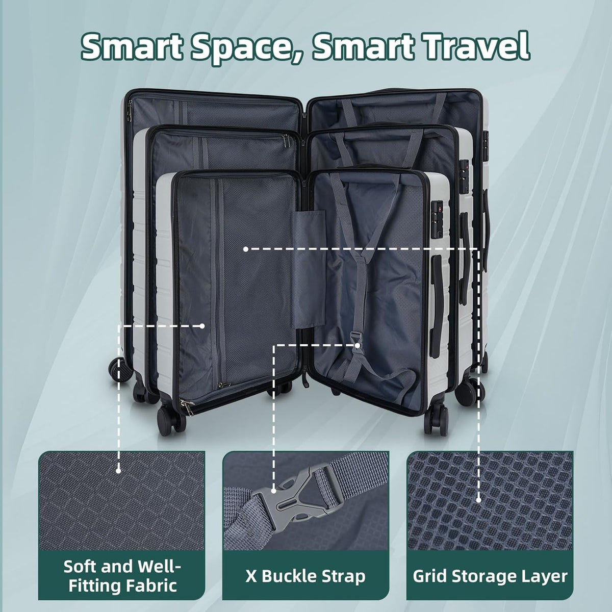 Carry on Luggage, PC Hard Shell Suitcase 22x14x9 Airline Approved TSA Lock YKK Zippered Double Spinner Wheels Lightweight Suitable for Men and Women, 20 Inch Silver