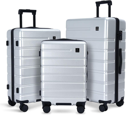 Carry on Luggage, PC Hard Shell Suitcase 22x14x9 Airline Approved TSA Lock YKK Zippered Double Spinner Wheels Lightweight Suitable for Men and Women, 20 Inch Silver