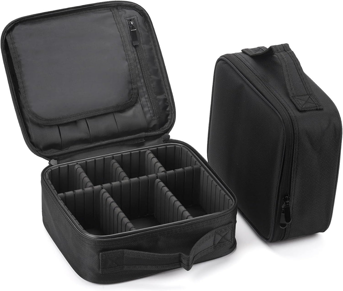 2 Pack Travel Makeup Bag Cosmetic Train Case Organizer Portable Artist Storage Bag with Adjustable Dividers for Cosmetics Makeup Brushes Toiletry Jewelry Black