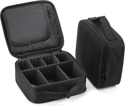 2 Pack Travel Makeup Bag Cosmetic Train Case Organizer Portable Artist Storage Bag with Adjustable Dividers for Cosmetics Makeup Brushes Toiletry Jewelry Black