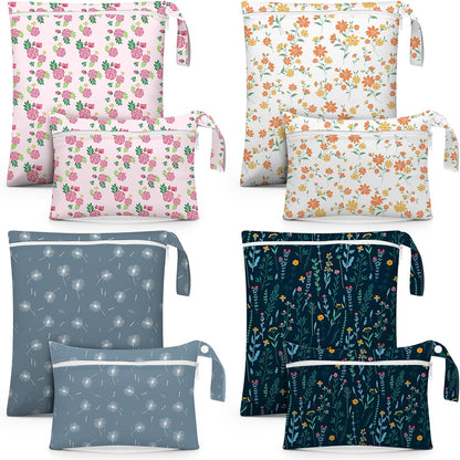8 Pack Wet Dry Bags Large & Small Waterproof Reusable Travel Zipper Pouches for Baby Diapers Family Wet Clothes Beach Swimsuits Toiletries(4 Sizes,Combination,Multicolor)