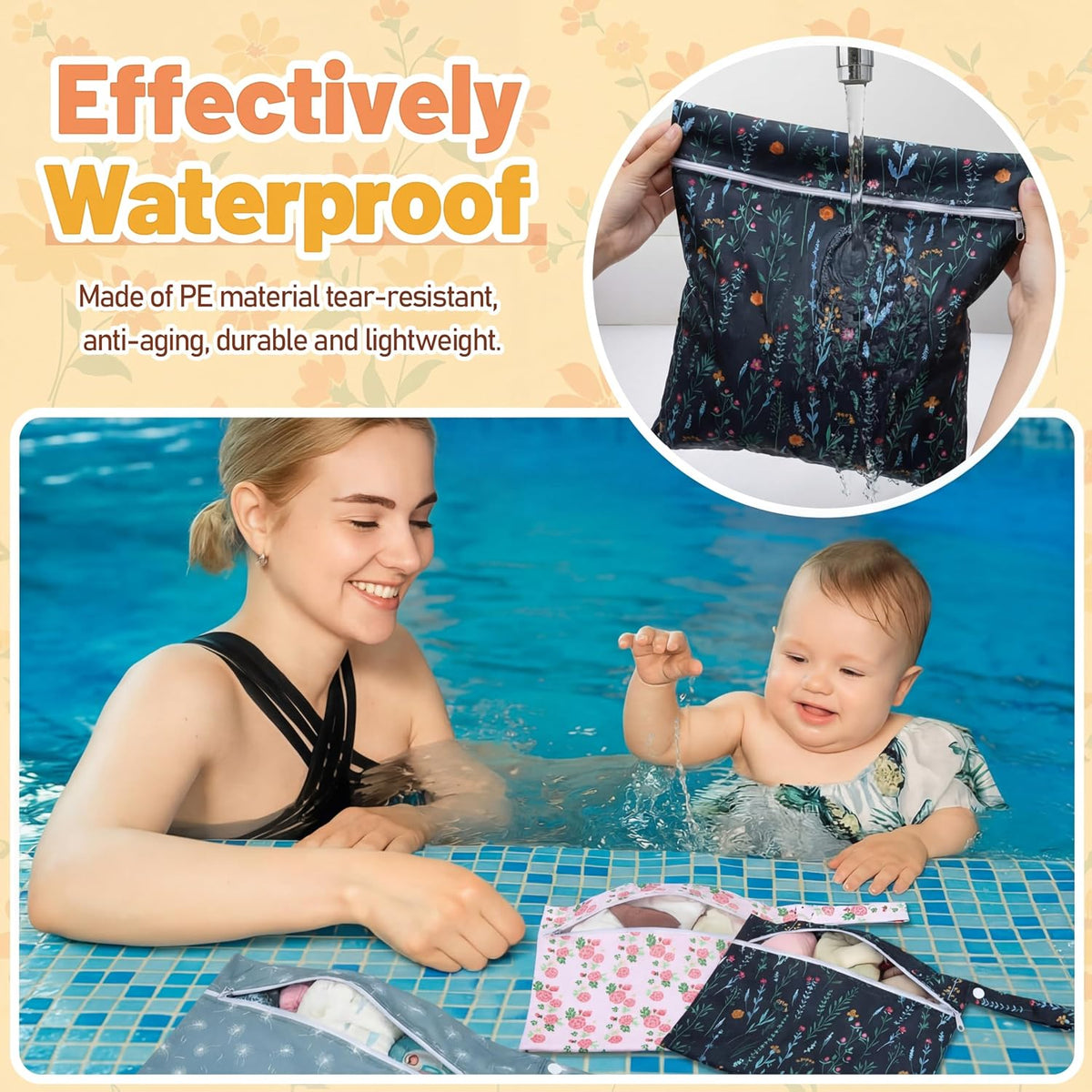 8 Pack Wet Dry Bags Large & Small Waterproof Reusable Travel Zipper Pouches for Baby Diapers Family Wet Clothes Beach Swimsuits Toiletries(4 Sizes,Combination,Multicolor)