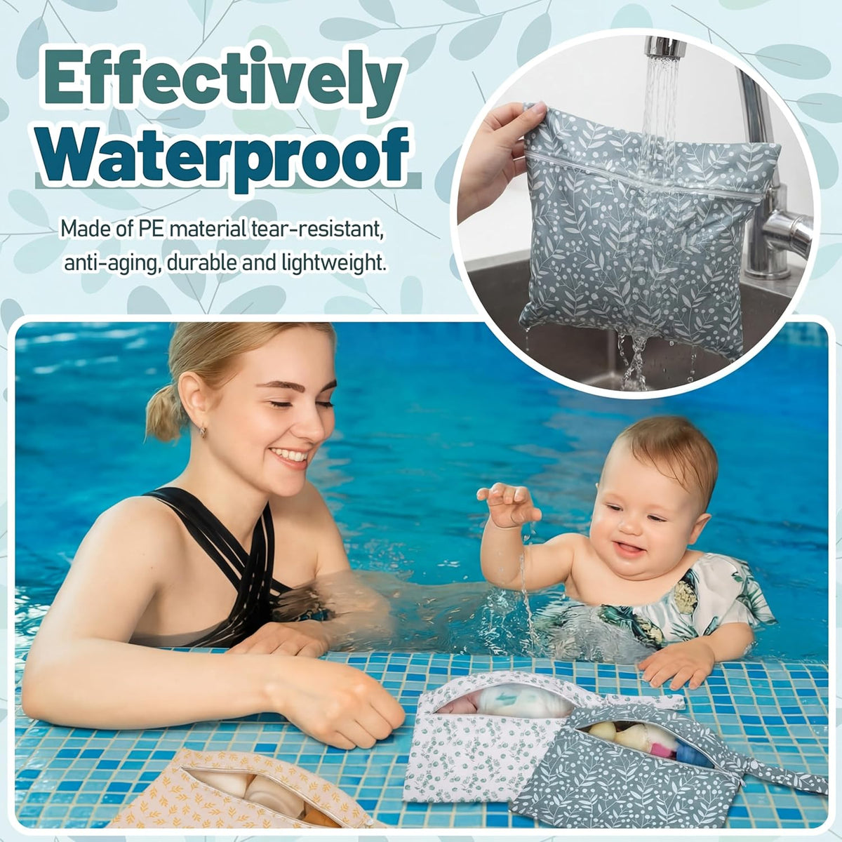 8 Pack Wet Dry Bags Large & Small Waterproof Reusable Travel Zipper Pouches for Baby Diapers Family Wet Clothes Beach Swimsuits Toiletries(4 Sizes,Combination,Multicolor)