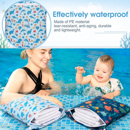 8 Pack Wet Dry Bags Large & Small Waterproof Reusable Travel Zipper Pouches for Baby Diapers Family Wet Clothes Beach Swimsuits Toiletries(4 Sizes,Combination,Multicolor)