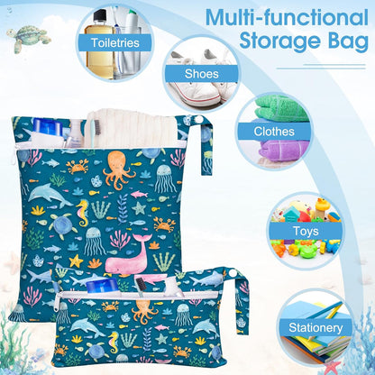 8 Pack Wet Dry Bags Large & Small Waterproof Reusable Travel Zipper Pouches for Baby Diapers Family Wet Clothes Beach Swimsuits Toiletries(4 Sizes,Combination,Multicolor)