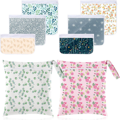 8 Pack Wet Dry Bags Large & Small Waterproof Reusable Travel Zipper Pouches for Baby Diapers Family Wet Clothes Beach Swimsuits Toiletries(4 Sizes,Combination,Multicolor)