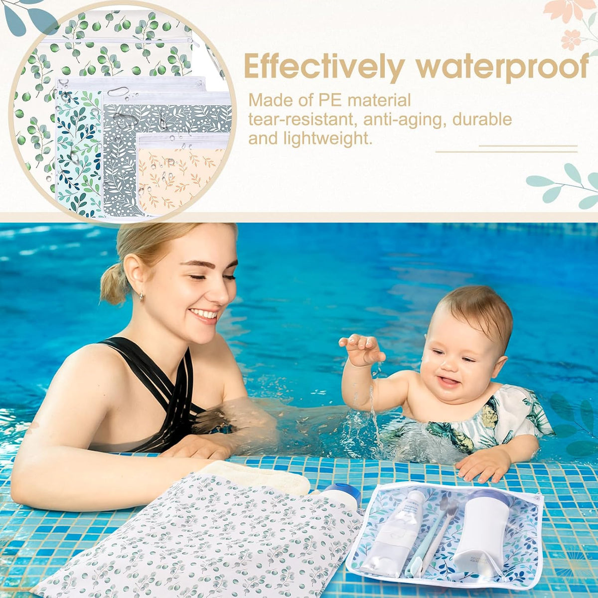 8 Pack Wet Dry Bags Large & Small Waterproof Reusable Travel Zipper Pouches for Baby Diapers Family Wet Clothes Beach Swimsuits Toiletries(4 Sizes,Combination,Multicolor)