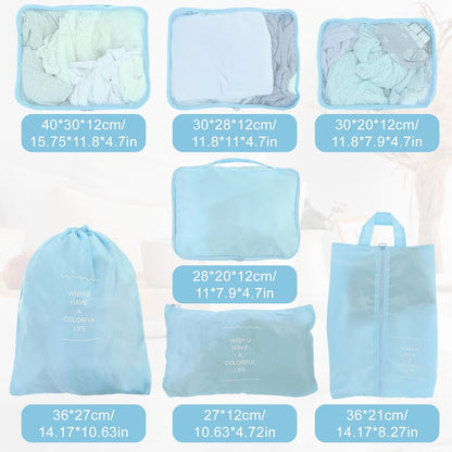 28 Set Packing Cubes for Travel Luggage Organizer Bags Foldable Travel Organizers with Mesh Shoe Bags Toiletry for Suitcases Family Trips Camping (Beige Gray Pink Light Blue)