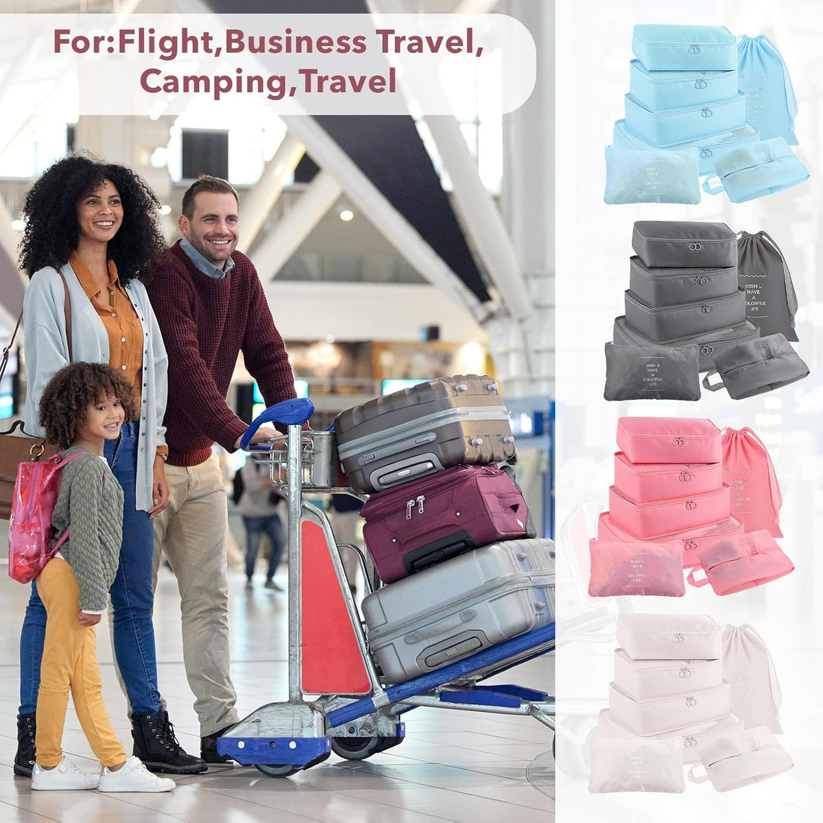 28 Set Packing Cubes for Travel Luggage Organizer Bags Foldable Travel Organizers with Mesh Shoe Bags Toiletry for Suitcases Family Trips Camping (Beige Gray Pink Light Blue)