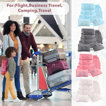 28 Set Packing Cubes for Travel Luggage Organizer Bags Foldable Travel Organizers with Mesh Shoe Bags Toiletry for Suitcases Family Trips Camping (Beige Gray Pink Light Blue)