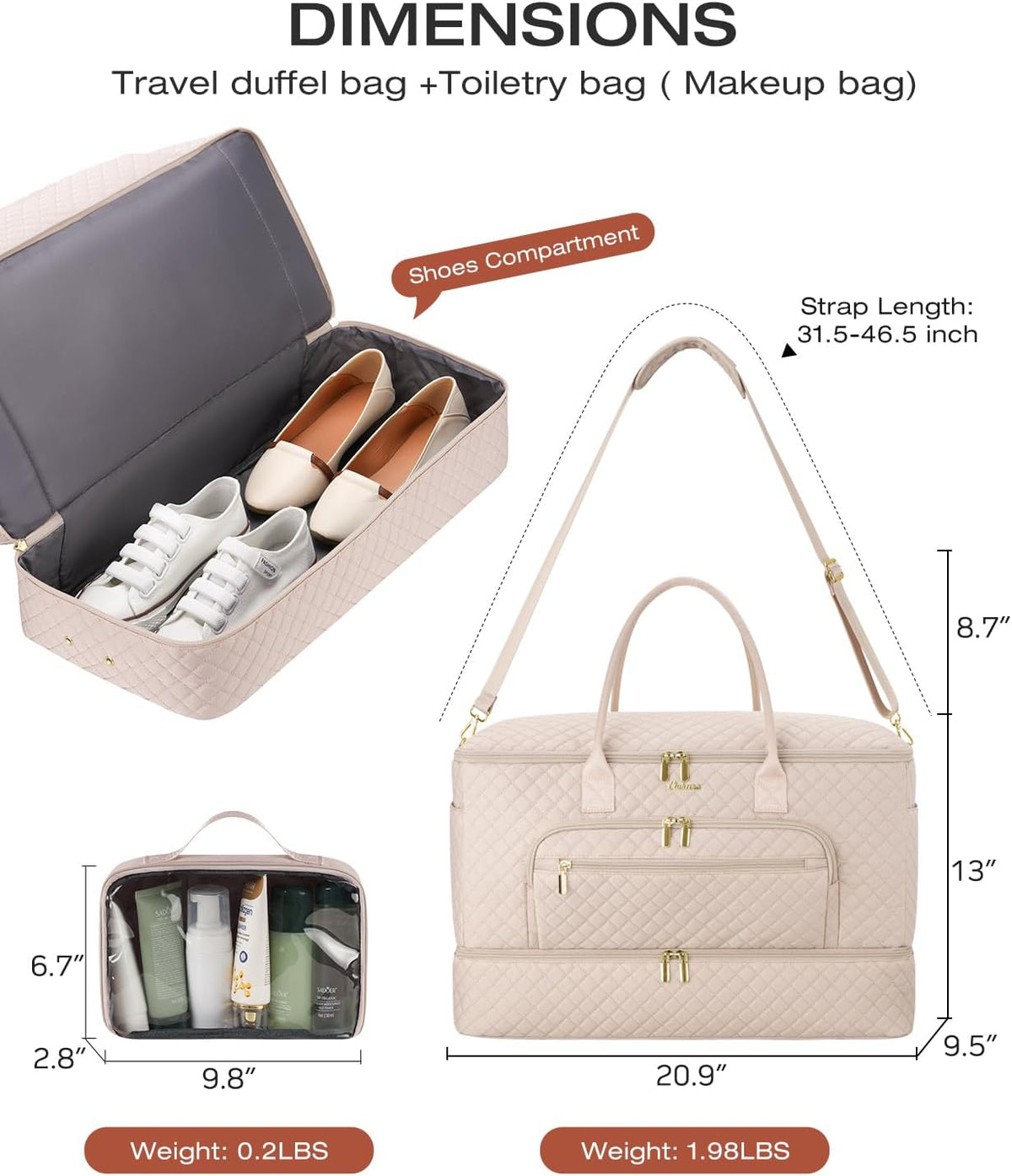 Travel Duffle Bag, Wide Open Large Weekender Bag for Women with Shoe Compartment, Carry on Overnight Bags with Toiletry Bag, Hospital Bag for Women Labor Delivery with Wet Pocket (Black)