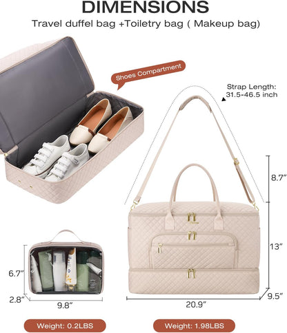 Travel Duffle Bag, Wide Open Large Weekender Bag for Women with Shoe Compartment, Carry on Overnight Bags with Toiletry Bag, Hospital Bag for Women Labor Delivery with Wet Pocket (Black)