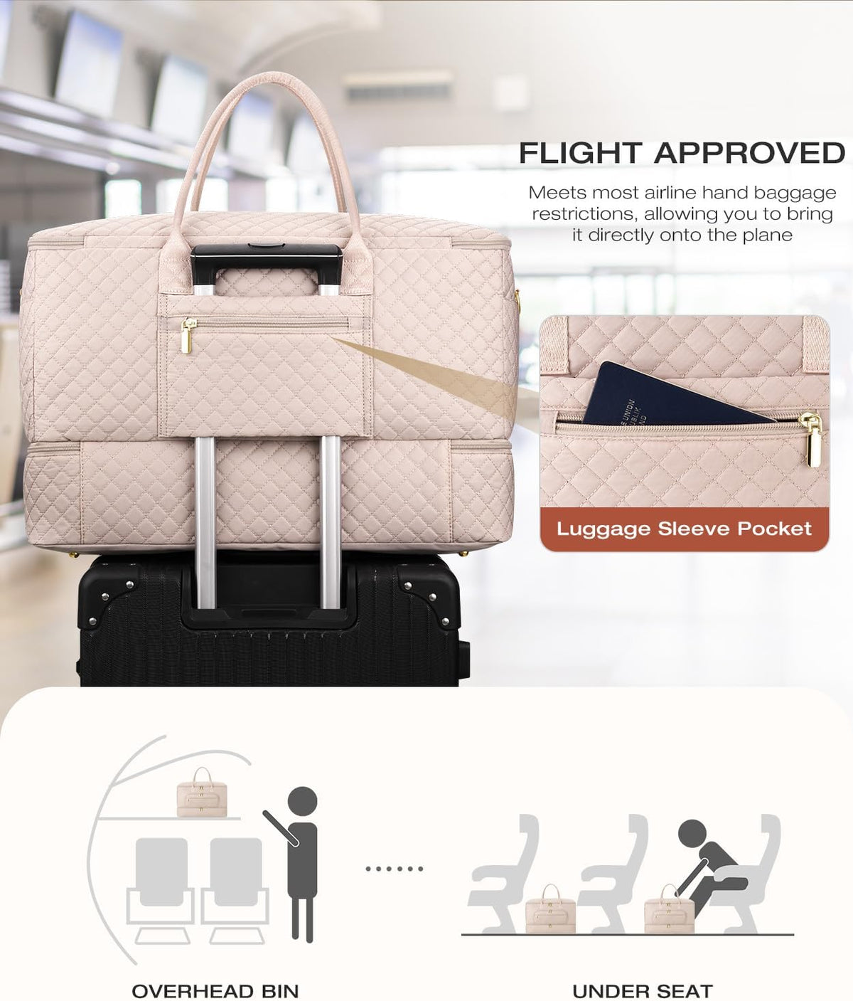 Travel Duffle Bag, Wide Open Large Weekender Bag for Women with Shoe Compartment, Carry on Overnight Bags with Toiletry Bag, Hospital Bag for Women Labor Delivery with Wet Pocket (Black)