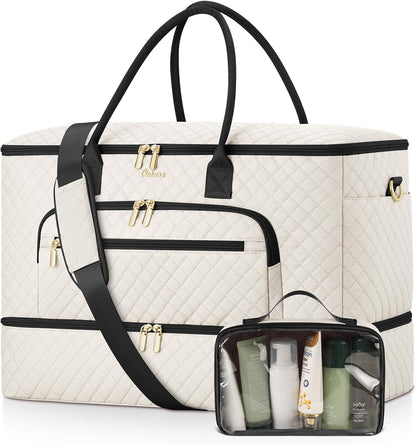 Travel Duffle Bag, Wide Open Large Weekender Bag for Women with Shoe Compartment, Carry on Overnight Bags with Toiletry Bag, Hospital Bag for Women Labor Delivery with Wet Pocket (Black)