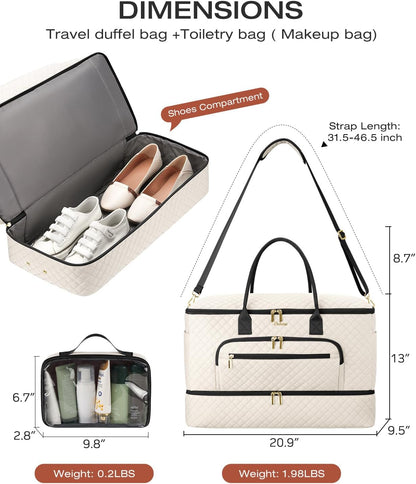 Travel Duffle Bag, Wide Open Large Weekender Bag for Women with Shoe Compartment, Carry on Overnight Bags with Toiletry Bag, Hospital Bag for Women Labor Delivery with Wet Pocket (Black)