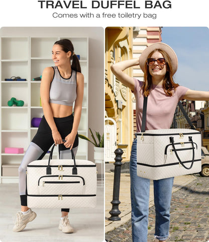 Travel Duffle Bag, Wide Open Large Weekender Bag for Women with Shoe Compartment, Carry on Overnight Bags with Toiletry Bag, Hospital Bag for Women Labor Delivery with Wet Pocket (Black)