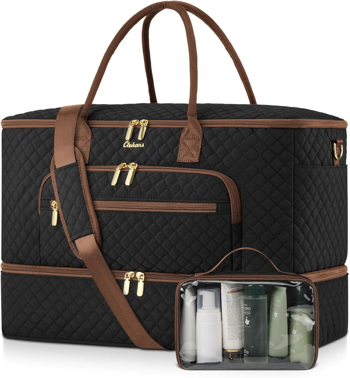 Travel Duffle Bag, Wide Open Large Weekender Bag for Women with Shoe Compartment, Carry on Overnight Bags with Toiletry Bag, Hospital Bag for Women Labor Delivery with Wet Pocket (Black)